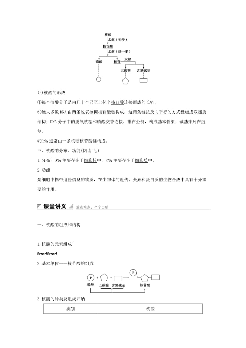 2019-2020年高中生物第二章细胞的化学组成第二节细胞中的生物大分子第3课时核酸的结构和功能练习苏教版必修.doc_第2页