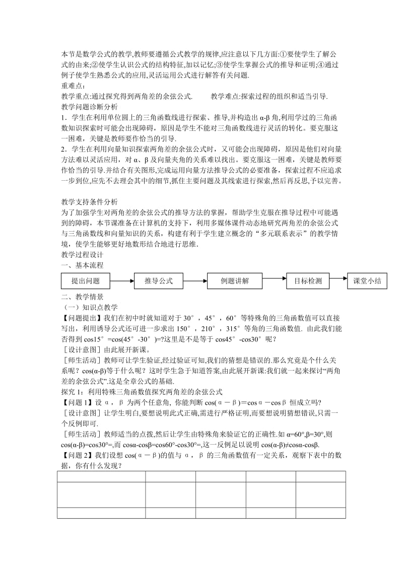 2019-2020年高中数学3.1.1两角差的余弦公式教学设计2新人教A版必修4.doc_第2页