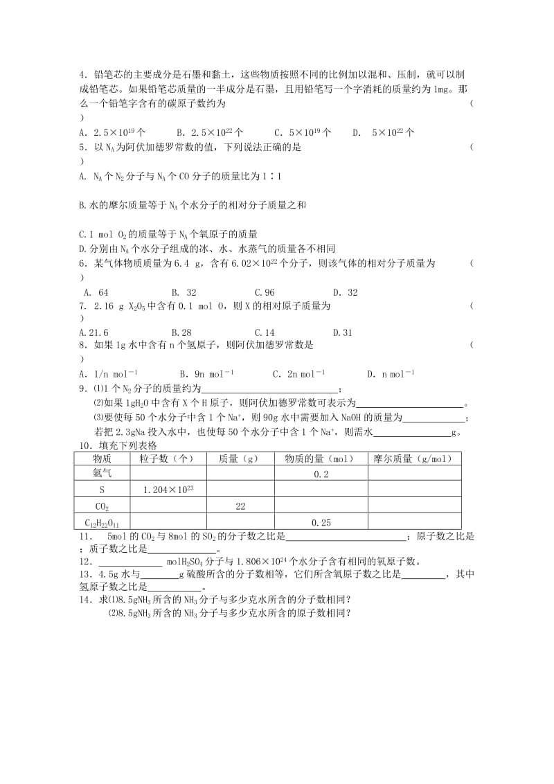 2019-2020年高一化学《摩尔质量》学案.doc_第3页