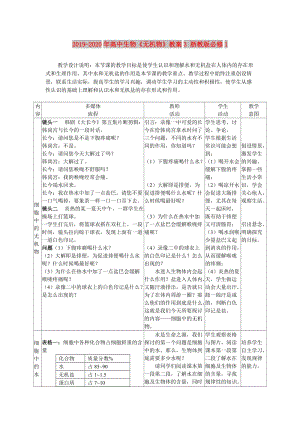 2019-2020年高中生物《無機物》教案3 浙教版必修1.doc