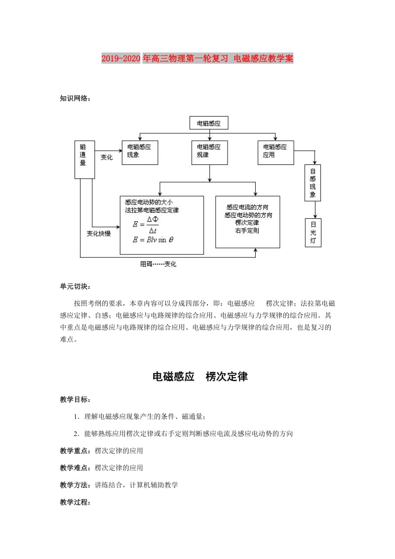 2019-2020年高三物理第一轮复习 电磁感应教学案.doc_第1页