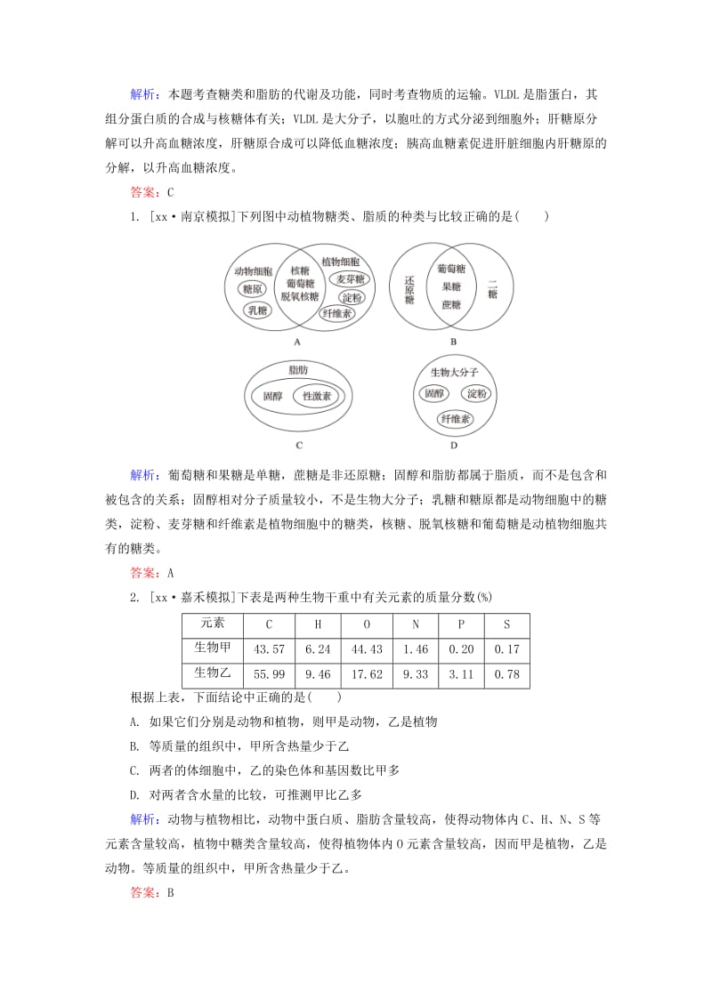 2019-2020年高三生物第一轮总复习 第一编 考点过关练 考点5 糖类、脂质的结构与功能.doc_第2页