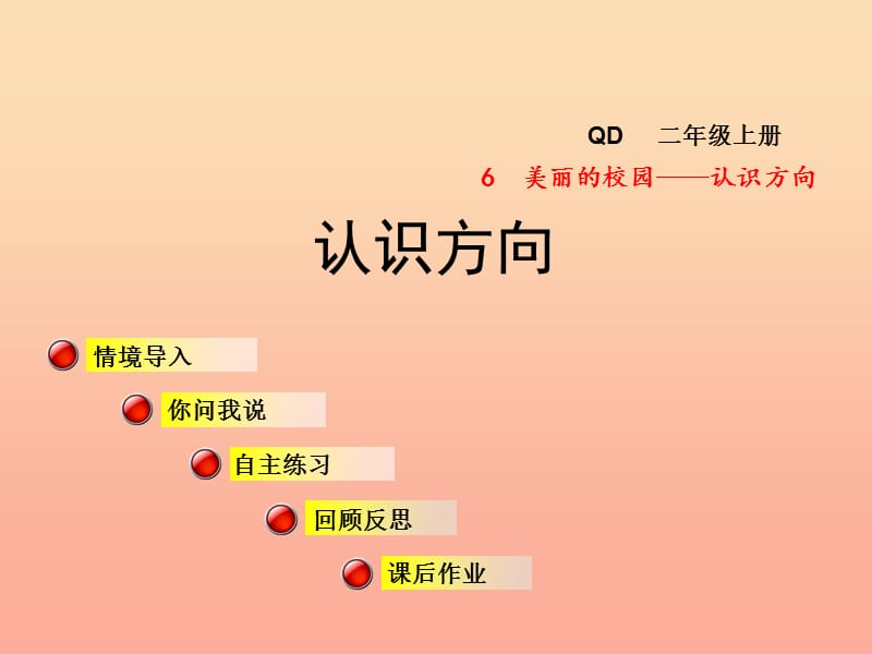 2019秋二年级数学上册 第六单元 信息窗 认识方向课件 青岛版.ppt_第1页