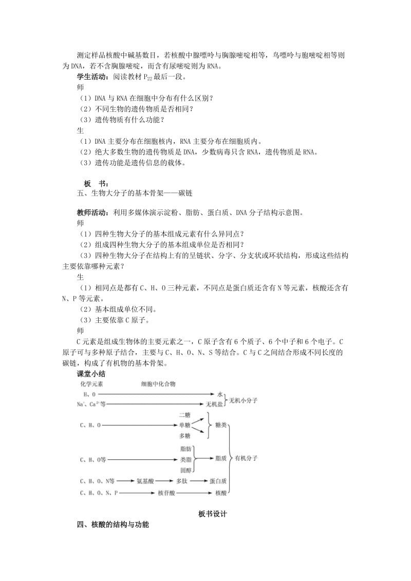 2019-2020年高中生物 核酸的结构与功能、生物大分子的骨架 第5课时示范教案 苏教版.doc_第2页