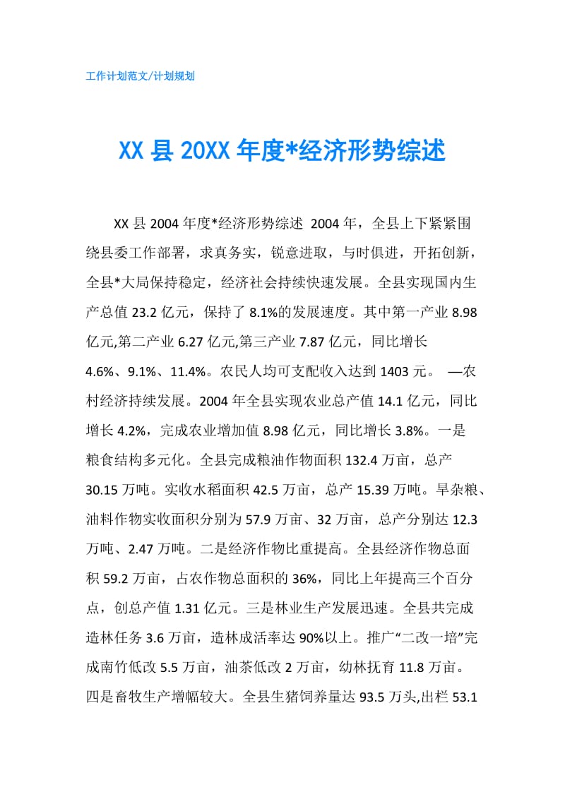 XX县20XX年度-经济形势综述.doc_第1页