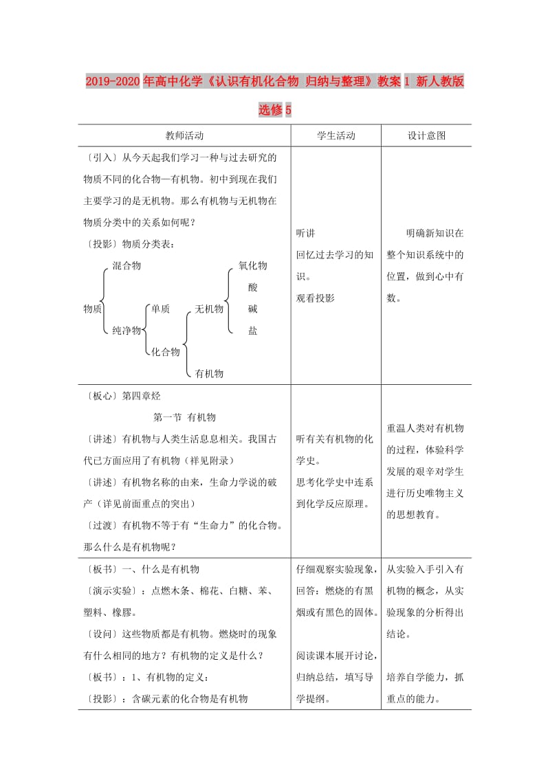 2019-2020年高中化学《认识有机化合物 归纳与整理》教案1 新人教版选修5.doc_第1页