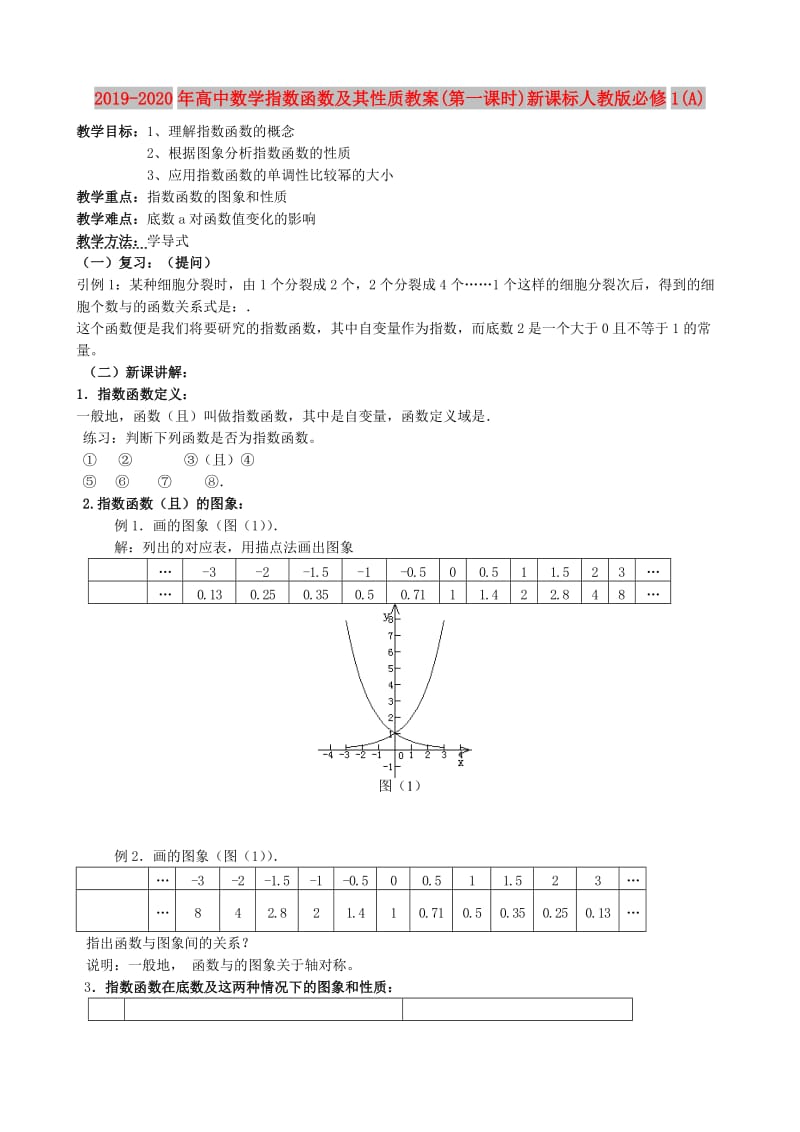 2019-2020年高中数学指数函数及其性质教案(第一课时)新课标人教版必修1(A).doc_第1页