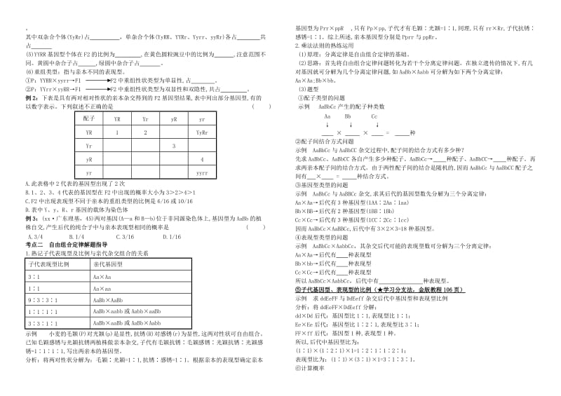 2019-2020年高中生物 第2讲 基因的自由组合定律教案 苏教版必修2.doc_第2页