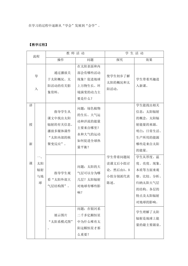 2019-2020年高中地理 1.2《太阳对地球的影响》说课教案（人教版必修1）.doc_第2页