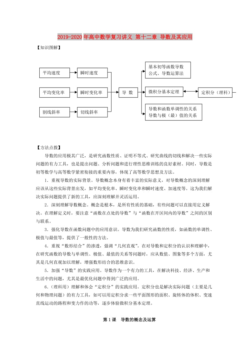 2019-2020年高中数学复习讲义 第十二章 导数及其应用.doc_第1页