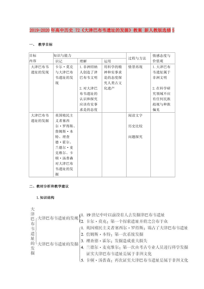 2019-2020年高中历史 72《大津巴布韦遗址的发掘》教案 新人教版选修5.doc_第1页