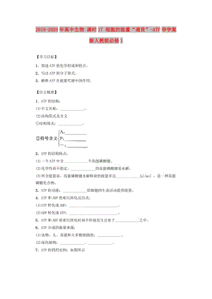 2019-2020年高中生物 課時17 細(xì)胞的能量“通貨”-ATP導(dǎo)學(xué)案 新人教版必修1.doc