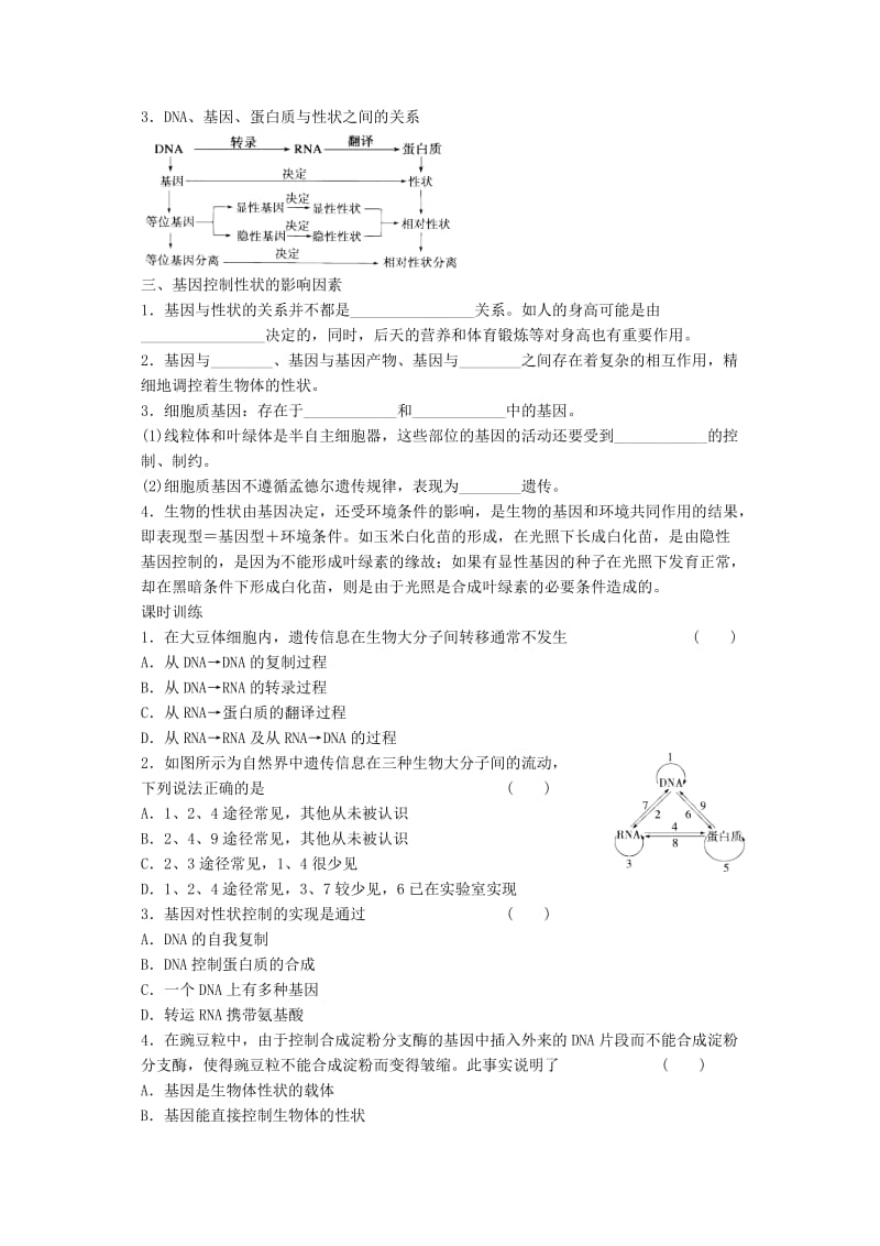 2019-2020年高中生物《4.2 基因对性状的控制》学案 新人教版必修2.doc_第2页