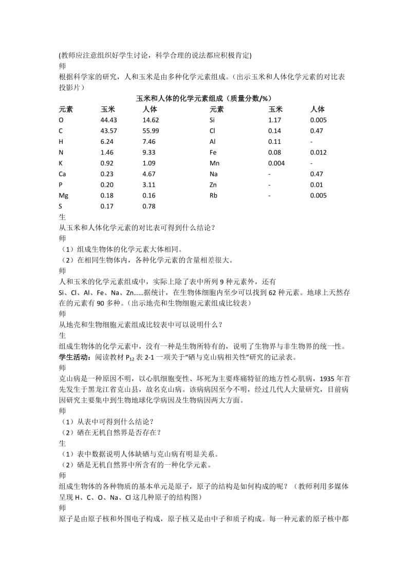 2019-2020年高中生物《细胞中的原子和分子》教案1 苏教版必修1.doc_第2页