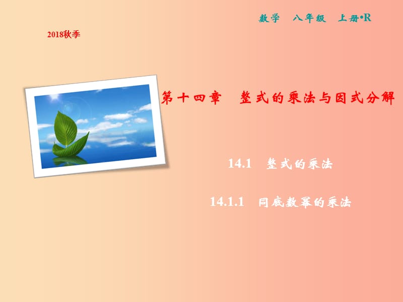 八年级数学上册 第14章 整式的乘法与因式分解 14.1 整式的乘法 14.1.1 同底数幂的乘法课件 新人教版.ppt_第1页