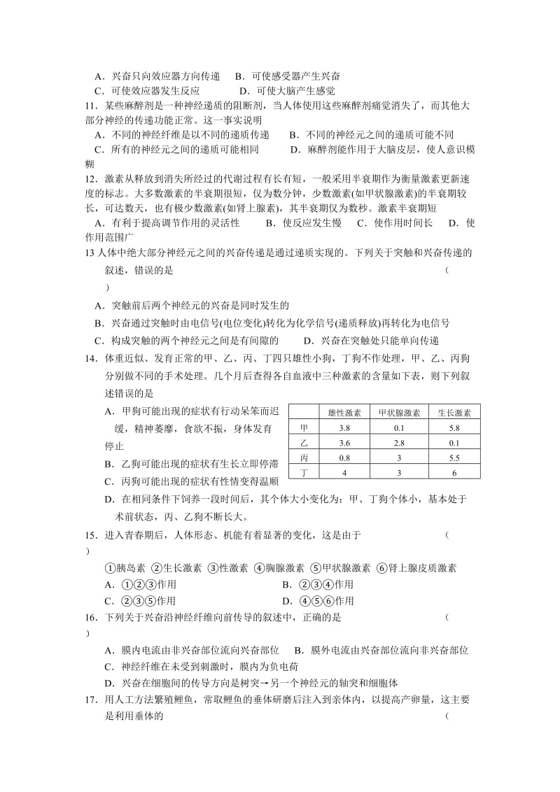 2019-2020年高考生物动物生命调节复习学案.doc_第3页