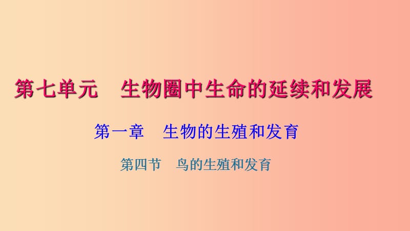 八年级生物下册 第七单元 第一章 第四节 鸟的生殖和发育习题课件 新人教版.ppt_第1页