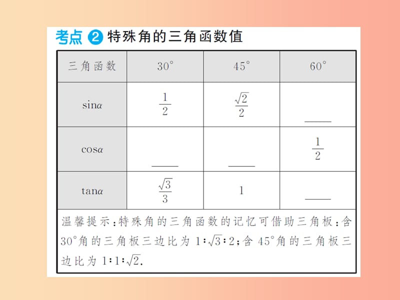 三洲版2019年中考数学总复习第四章图形的初步认识与三角形第六节锐角三角函数及其应用课件.ppt_第3页