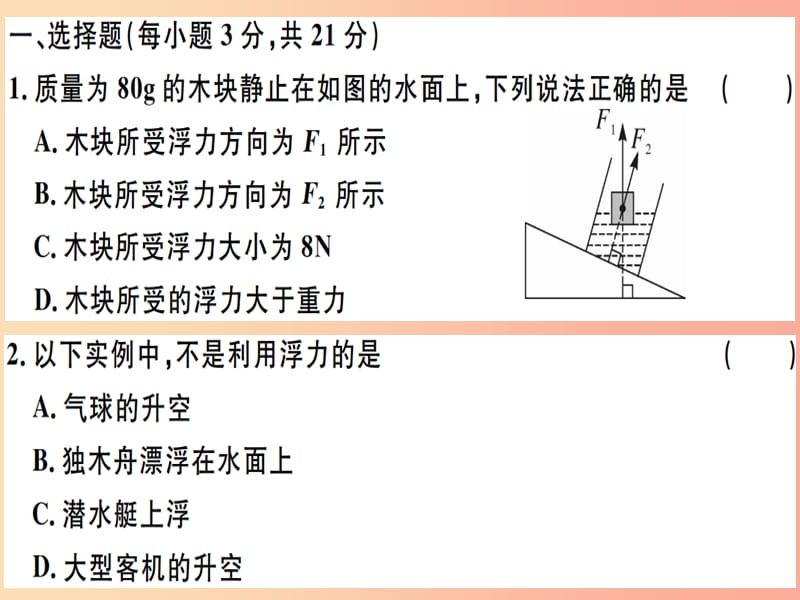 2019八年级物理下册 第十章检测卷课件 新人教版.ppt_第1页