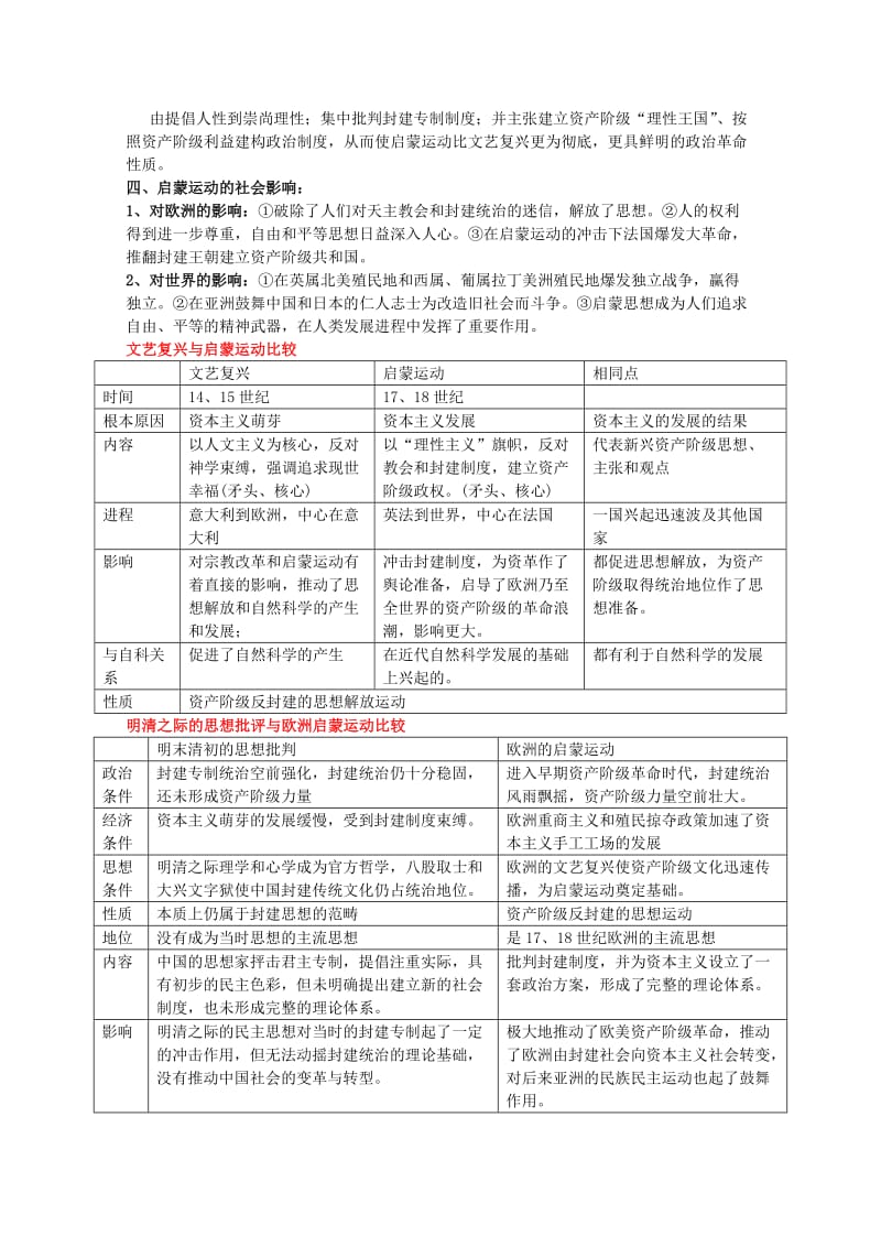 2019-2020年高考历史一轮复习提纲 启蒙运动 新人教版必修3.doc_第2页