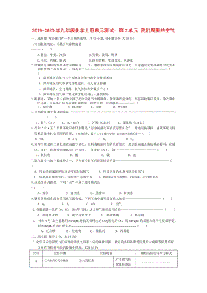 2019-2020年九年級化學(xué)上冊單元測試：第2單元 我們周圍的空氣.doc