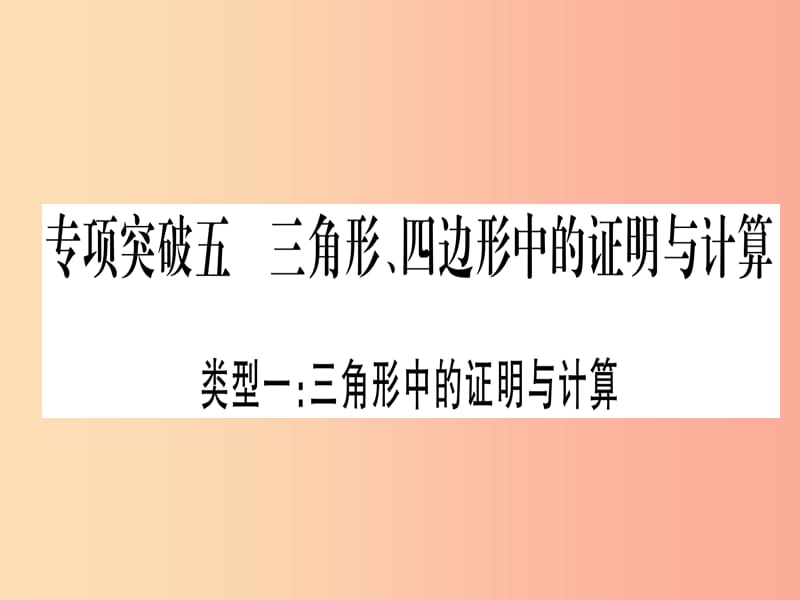 中考数学总复习 第二轮 专项突破5 三角形、四边形中的证明与计算 类型1 三角形中的证明与计算实用.ppt_第1页