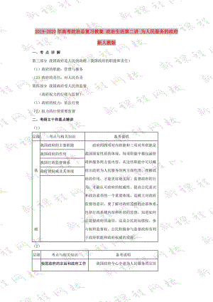 2019-2020年高考政治總復(fù)習(xí)教案 政治生活第二講 為人民服務(wù)的政府 新人教版.doc