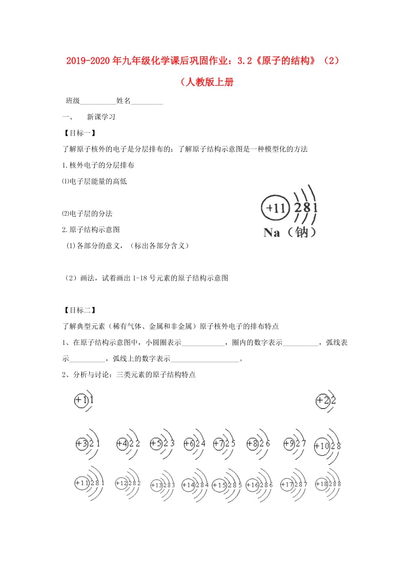 2019-2020年九年级化学课后巩固作业：3.2《原子的结构》（2）（人教版上册.doc_第1页