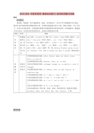 2019-2020年高考英語 基礎(chǔ)知識練習 連詞的講解與訓練.doc