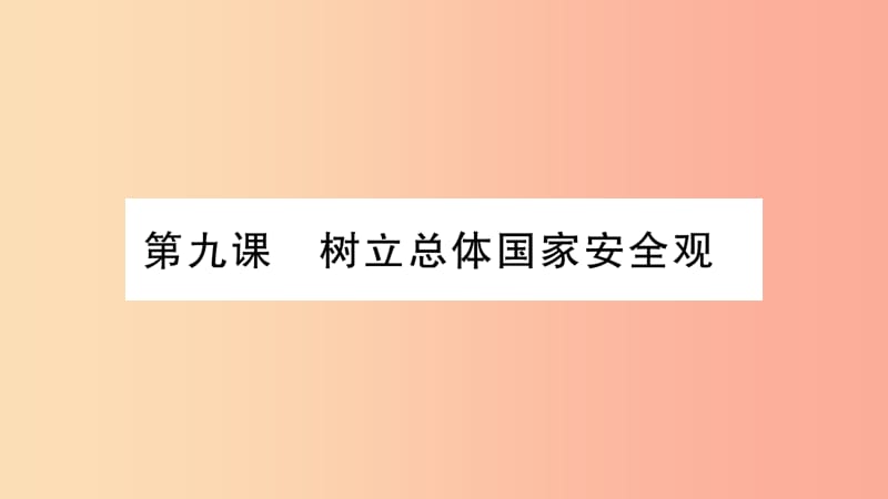 2019年八年级道德与法治上册第四单元维护国家利益第九课树立总体国家安全观第1框认识总体国家安全观习题.ppt_第1页