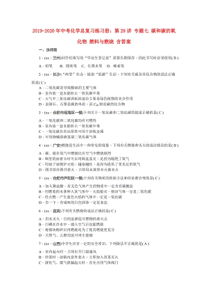 2019-2020年中考化學(xué)總復(fù)習(xí)練習(xí)冊(cè)：第28講 專(zhuān)題七 碳和碳的氧化物 燃料與燃燒 含答案.doc