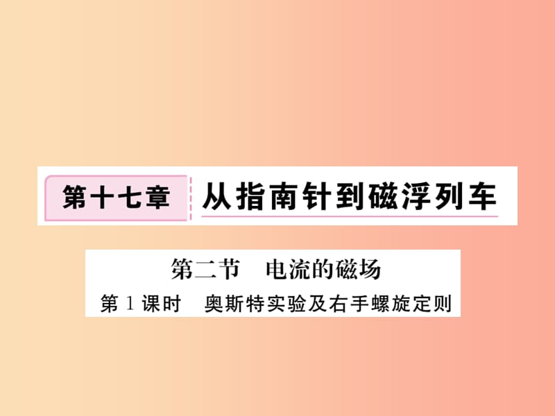 九年级物理全册 第十七章 第二节 电流的磁场（第1课时 奥斯特实验及右手螺旋定则）习题课件 （新版）沪科版.ppt_第1页