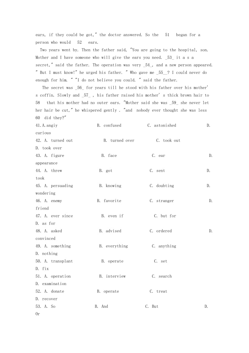 2019-2020年高考英语二轮复习 完形填空训练（2）(VII).doc_第3页