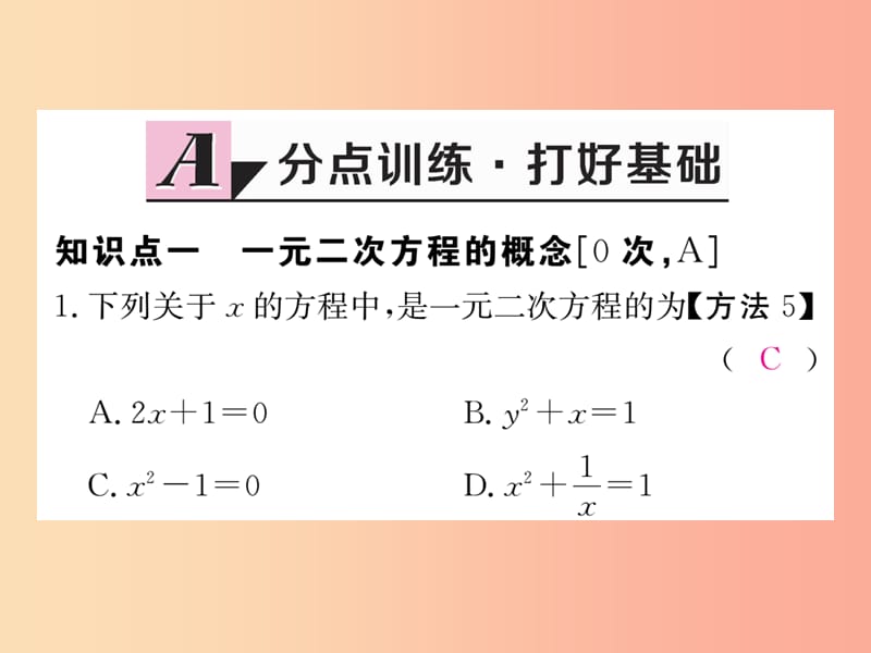 2019秋九年级数学上册 第24章 一元二次方程 24.1 一元二次方程练习课件（新版）冀教版.ppt_第2页