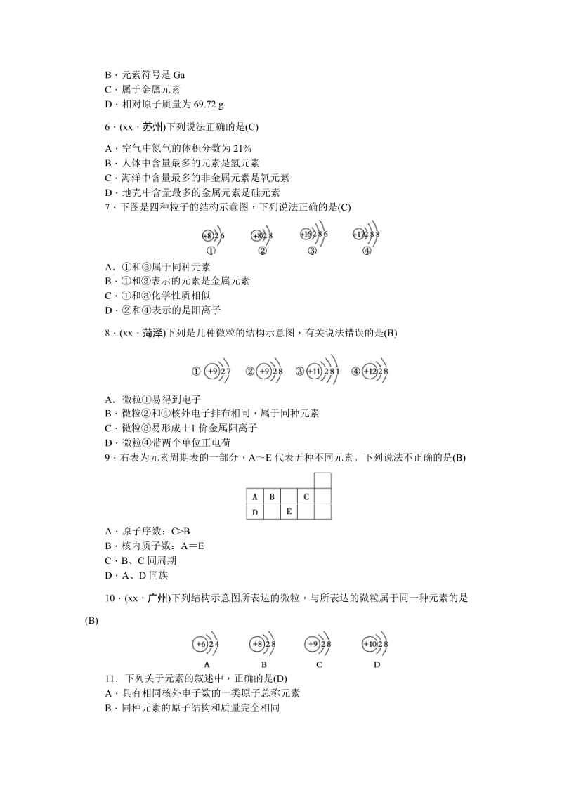 2019-2020年中考化学总复习考点跟踪突破：第10讲 物质的组成 含答案.doc_第2页