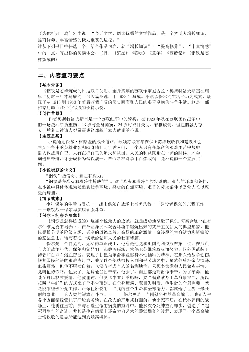 2019-2020年中考语文复温资料：钢铁是怎样炼成的.doc_第2页