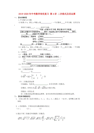 2019-2020年中考數(shù)學(xué)培優(yōu)復(fù)習(xí) 第4講 二次根式及其運算.doc