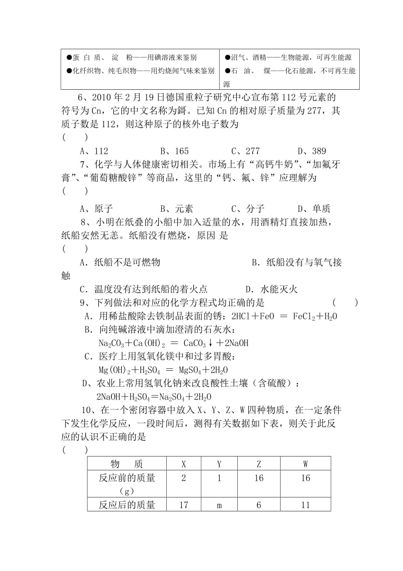 2019-2020年九年级第二阶段摸底考试化学试题.doc_第2页