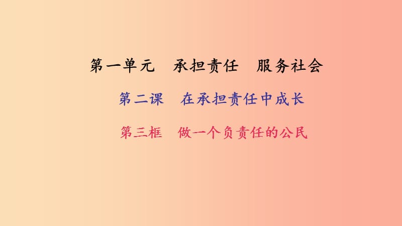 九年级政治全册 第一单元 承担责任 服务社会 第二课 在承担责任中成长 第三框 做一个负责任的公民习题.ppt_第1页