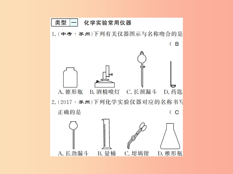 2019年秋九年级化学上册 第一单元 走进化学世界 专题突破一 化学实验基本操作习题课件 新人教版.ppt_第2页