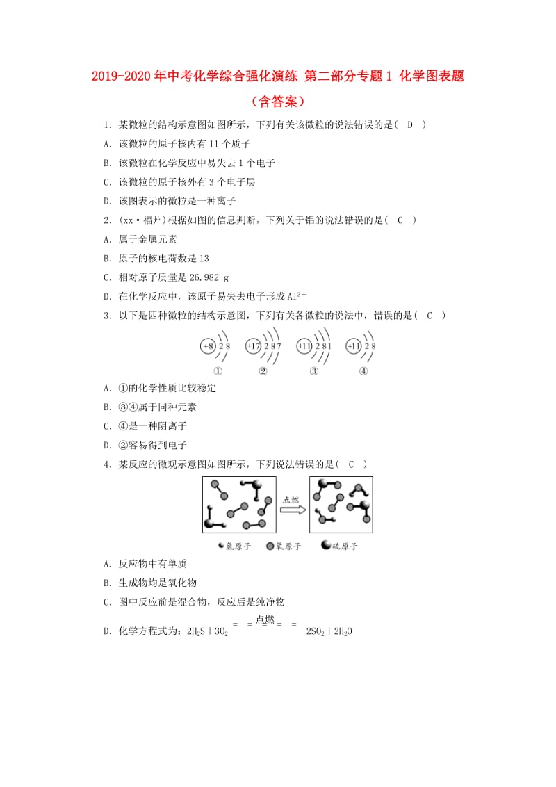 2019-2020年中考化学综合强化演练 第二部分专题1 化学图表题（含答案）.doc_第1页