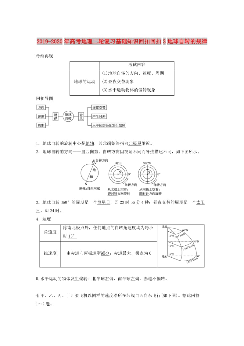 2019-2020年高考地理二轮复习基础知识回扣回扣3地球自转的规律.doc_第1页