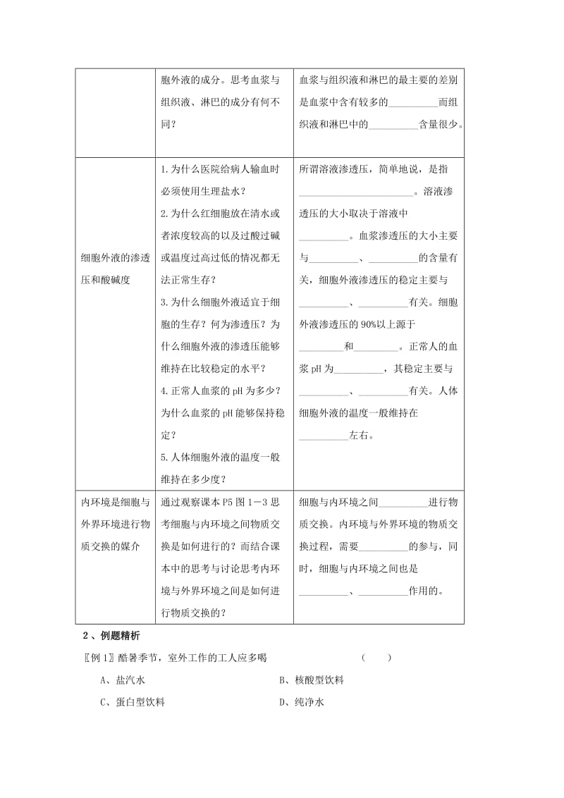 2019-2020年高二生物 1.1《细胞生活的环境》学案 新人教版必修3.doc_第2页