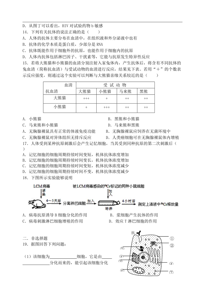 2019-2020年高考生物一轮复习免疫调节同步检测必修.doc_第3页