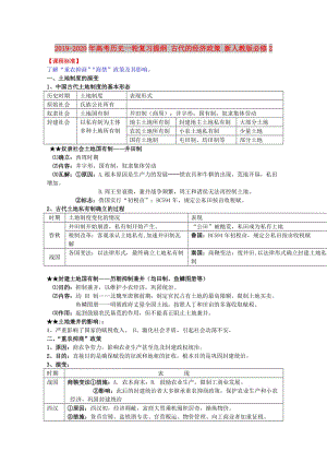 2019-2020年高考?xì)v史一輪復(fù)習(xí)提綱 古代的經(jīng)濟(jì)政策 新人教版必修2.doc