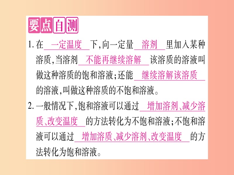 2019年秋九年级化学全册 第3单元 溶液 第1节 溶液的形成 第2课时 饱和溶液与不饱和溶液习题课件 鲁教版.ppt_第2页