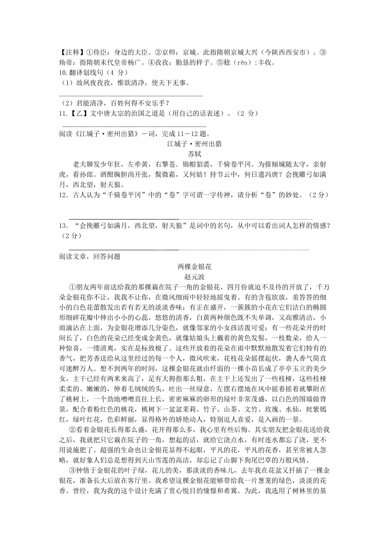 2019-2020年九年级中考模拟考试语文试题(II).doc_第3页