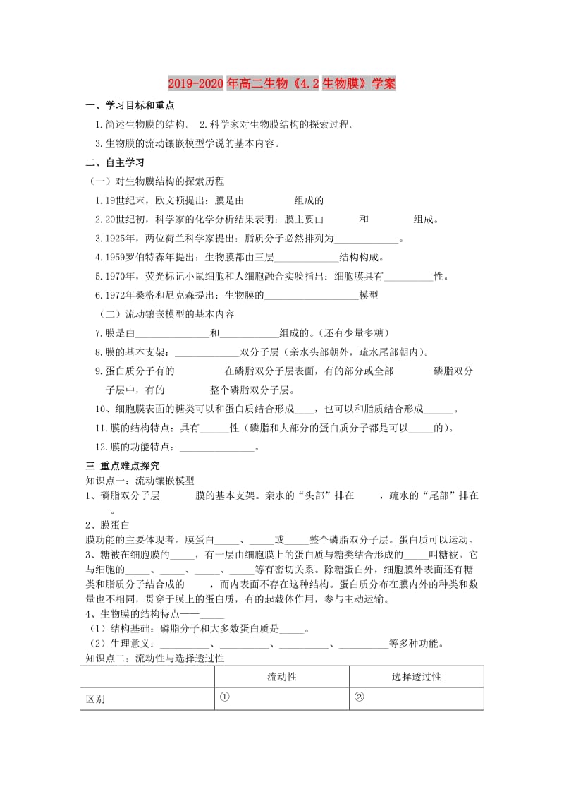 2019-2020年高二生物《4.2生物膜》学案.doc_第1页