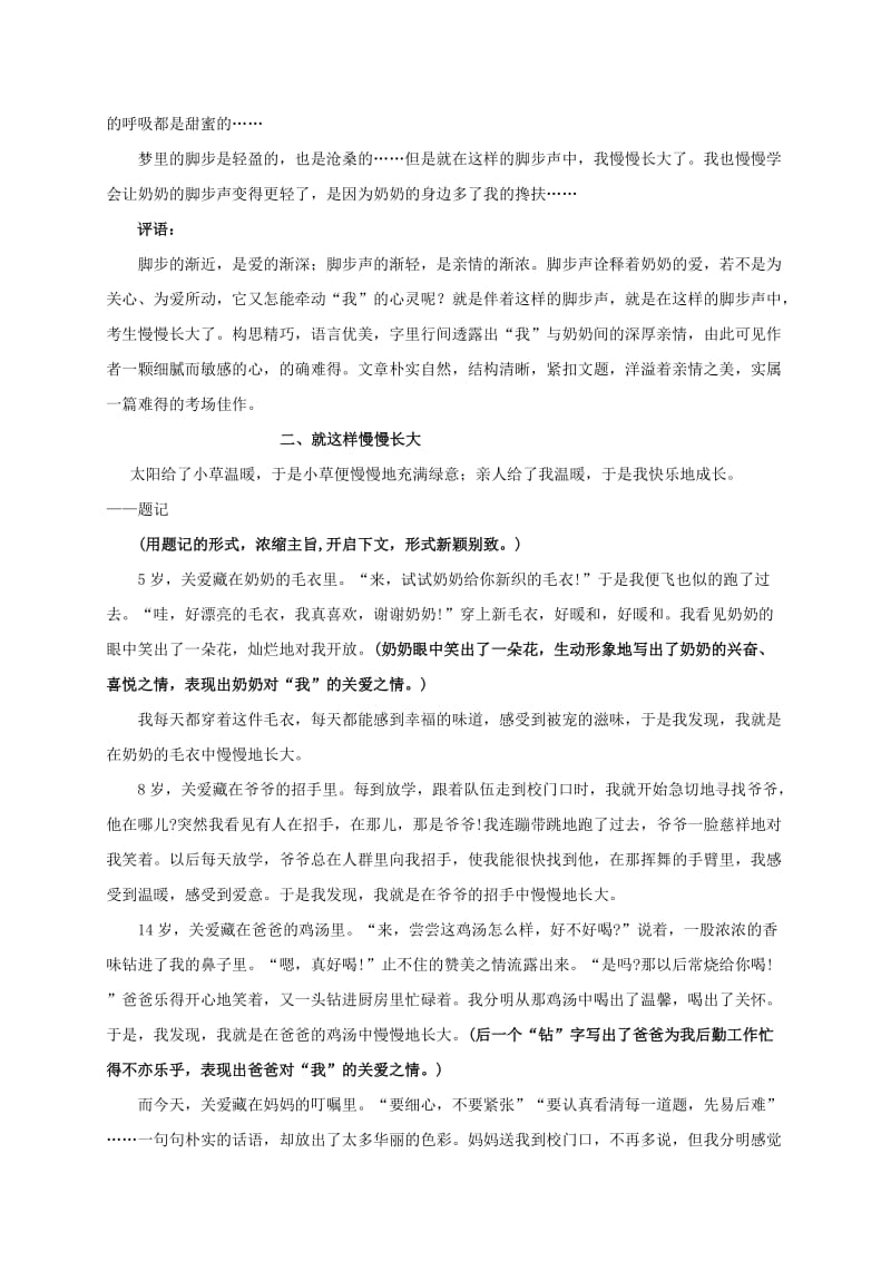 2019-2020年中考语文复习 满分范文赏析三：就这样慢慢长大.doc_第3页