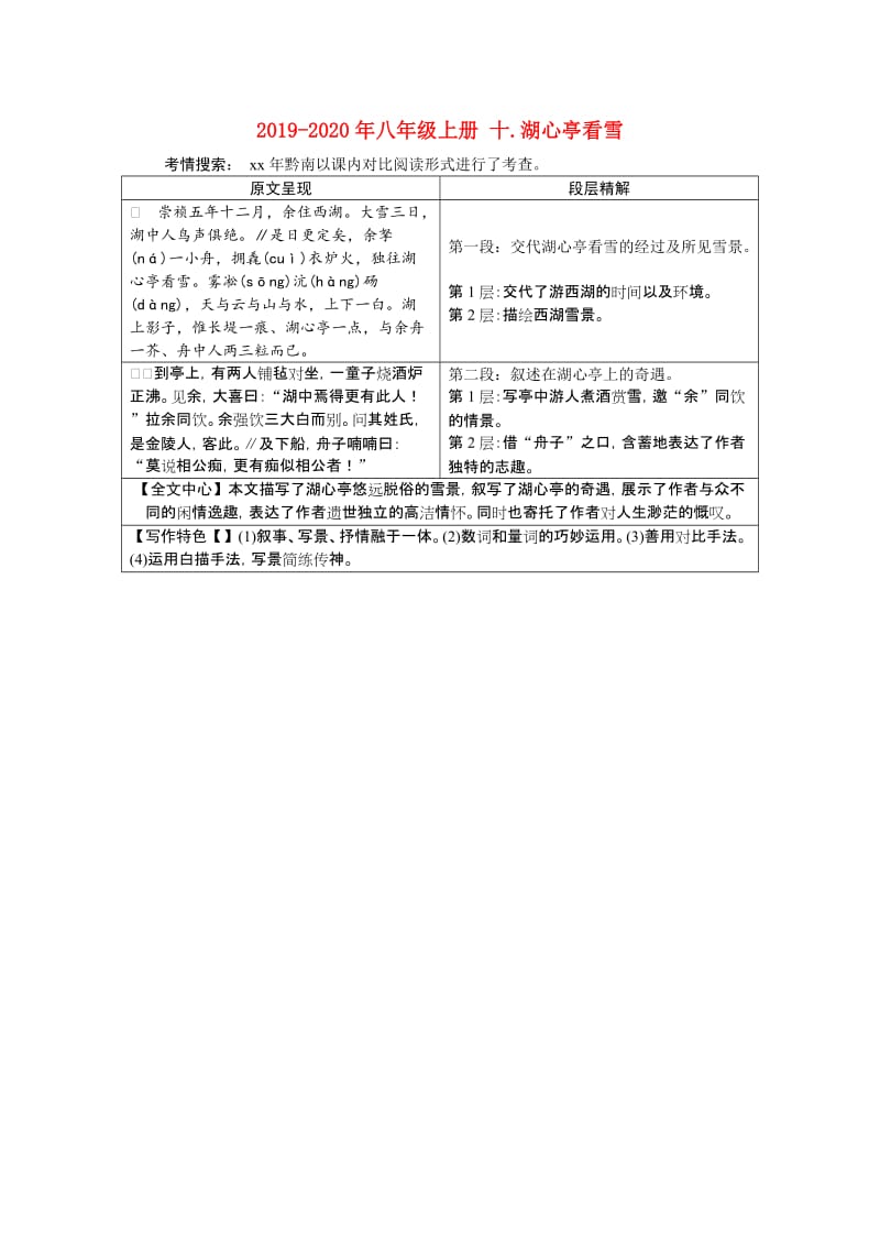 2019-2020年八年级上册 十.湖心亭看雪.doc_第1页